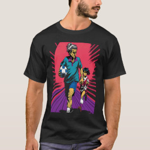 Dad and Daughter Playing Football Retro Pop Footba T-Shirt