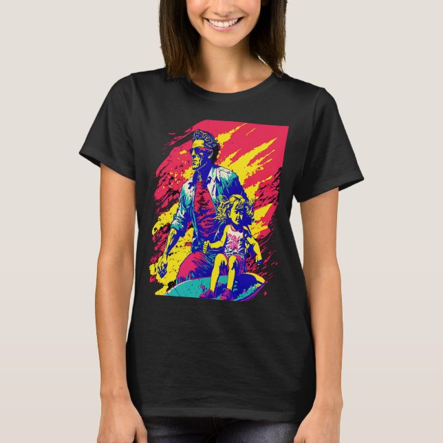 Dad And Daughter Surfing Retro Pop Surfer Dad  2 T-Shirt (Front)