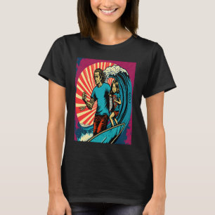Dad And Daughter Surfing Retro Pop Surfer Dad  3 T-Shirt
