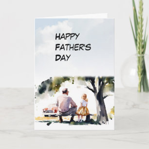 Dad and Daughter together on a bench Father's Day Card