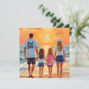 Dad and Daughters Beach Sunset Stroll Holiday Card