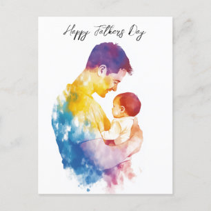 Dad and his  son silhouette fathers day Folding Postcard