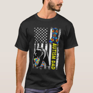 Dad Autism Awareness American Flag Gift For Men Da T-Shirt
