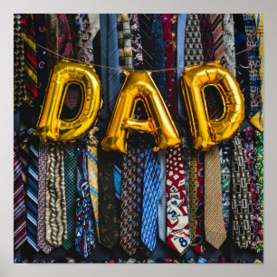 Dad Balloons in Gold with Colourful Neck Ties Poster