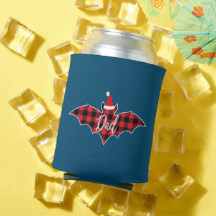 Dad Bat Christmas Papa Pajama Red Plaid Buffalo Can Cooler