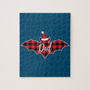 Dad Bat Christmas Papa Pajama Red Plaid Buffalo Jigsaw Puzzle