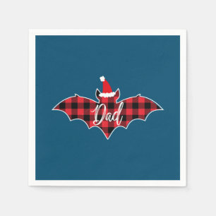 Dad Bat Christmas Papa Pajama Red Plaid Buffalo Napkin