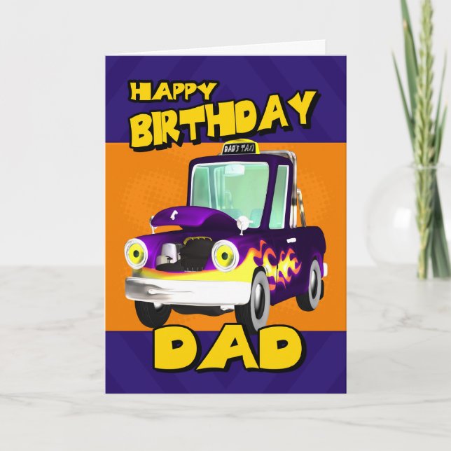 dad birthday card with dad's taxi cartoon pick-up (Front)