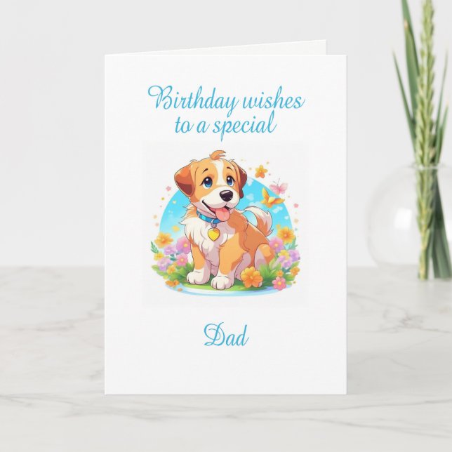 Dad Birthday Puppy Dog  Card (Front)
