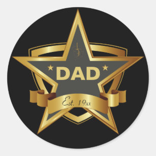 Dad Black and Gold Star Round Stickers