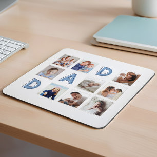 DAD Blue Letters Nine Family Photo Grid Collage Mouse Mat
