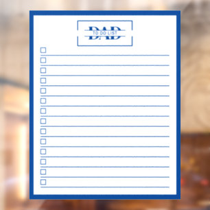 Dad Blue Monogram 20" x25" To Do List Dry Erase Window Cling