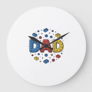 Dad Building Blocks Vintage Vector Design_1 Large Clock