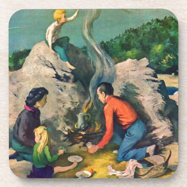Dad builds a fire at the camp site coaster (Front)