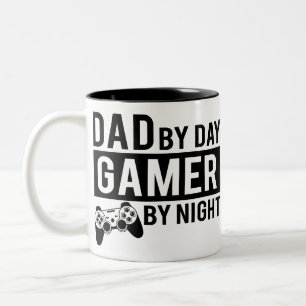 dad by day gamer by night fathers day dad gift Two-Tone coffee mug
