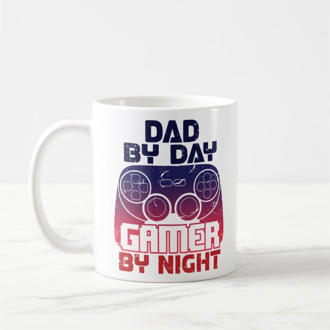 Dad By Day Gamer By Night Funny Video Gamer Dad Coffee Mug (Left)