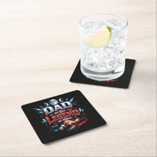 Dad By Day Legend By Night - Epic Gamer Dad Square Paper Coaster