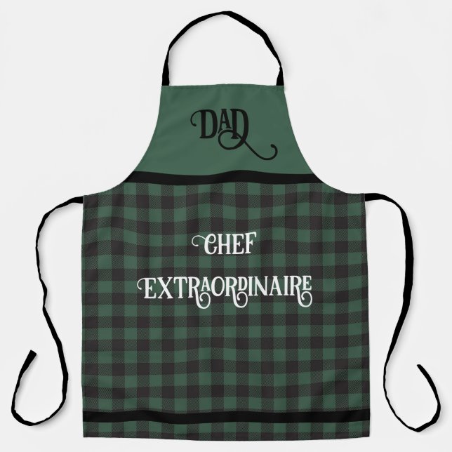 DAD Chef Extraordinaire Green Buffalo Plaid   Apron (Front)