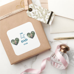 Dad & Child Photo – Heart Frame Best Dad Ever Square Sticker