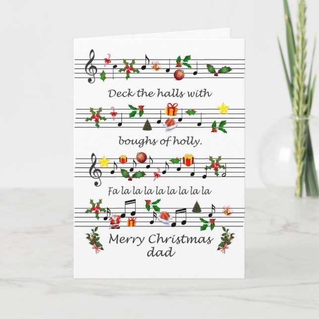 Dad Christmas Sheet Music Deck The Halls Holiday Card (Front)