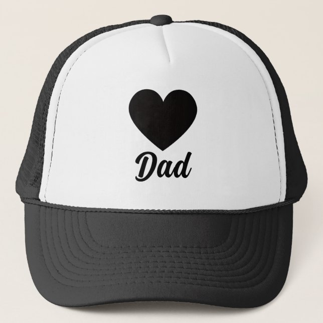 Dad - Classic Black Heart Typography Trucker Hat (Front)