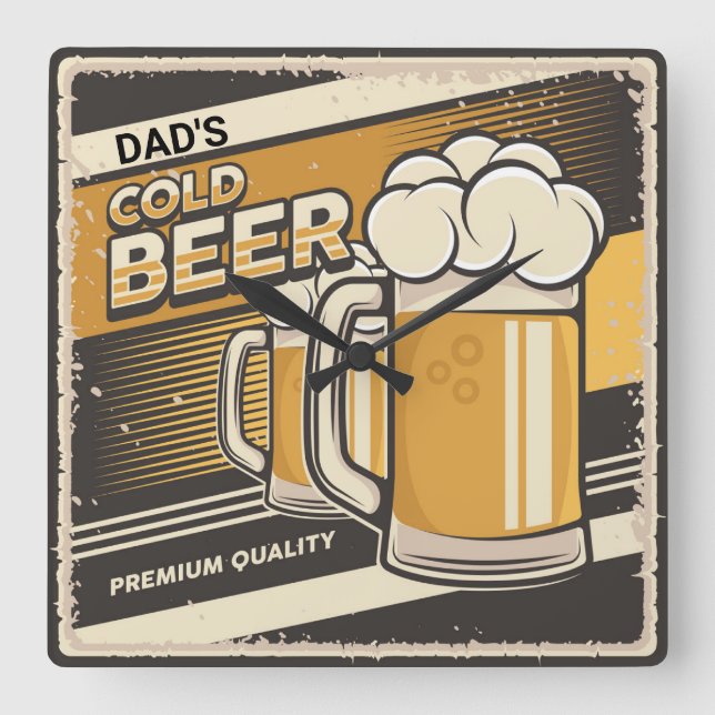 DAD Classic Cold Beer  Square Wall Clock (Front)