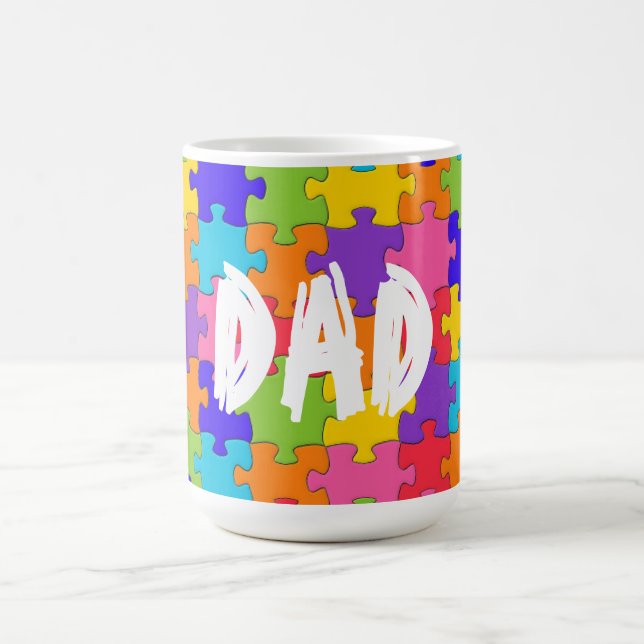Dad Colourful Jigsaw Puzzle Pieces Happy Puzzler Coffee Mug (Center)
