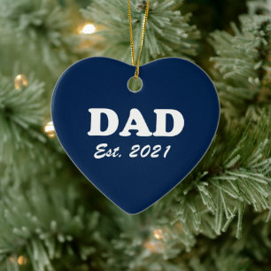 Dad, Custom Est date Father's Day navy blue heart Ceramic Tree Decoration