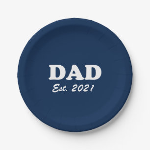 Dad Custom Est date Father's Day navy blue white Paper Plate