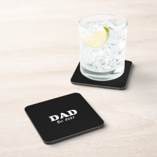 Dad Custom Est date modern typography black Coaster