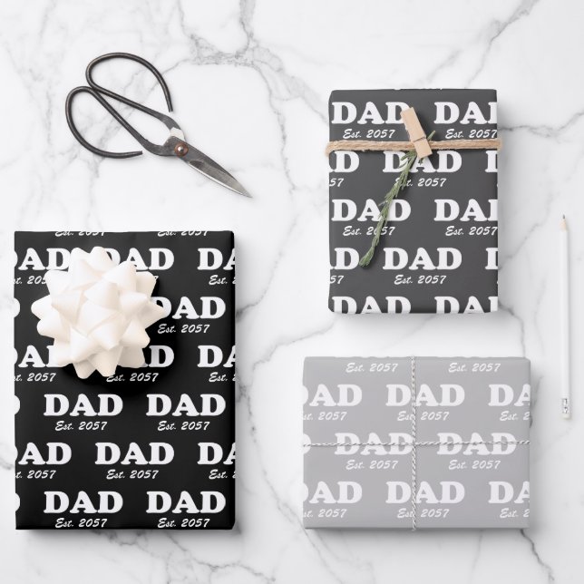 Dad Custom Est date modern typography black grey Wrapping Paper Sheet (Front)