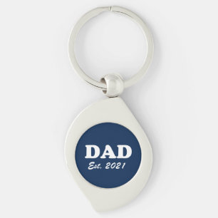 Dad Custom Established date navy blue cute modern  Key Ring