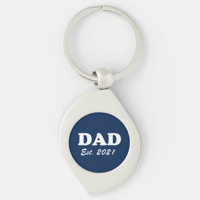 Dad Custom Established date navy blue cute modern  Key Ring (Front)