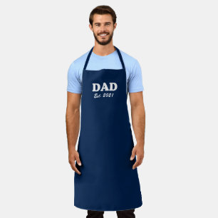 Dad Custom established date navy blue white modern Apron