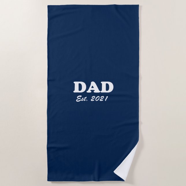 Dad Custom Established date navy blue white modern Beach Towel (Front)