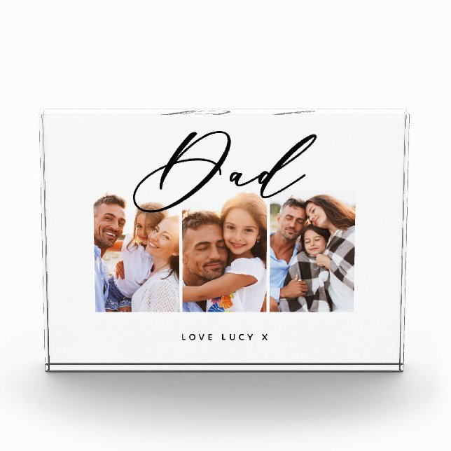 dad cute modern script multi photo gift  block (Front)