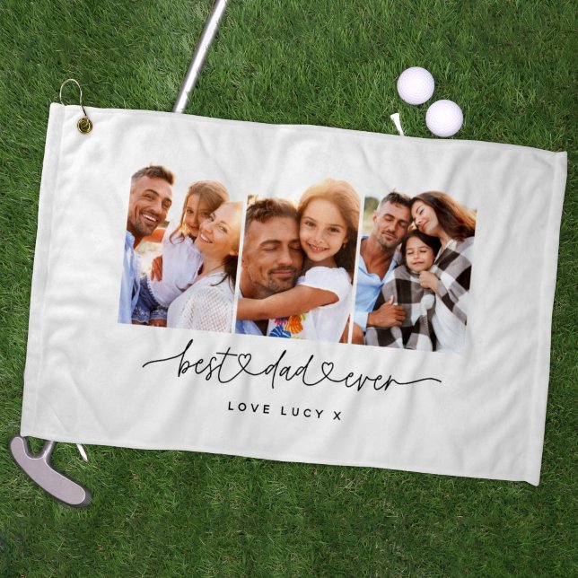 dad cute modern script multi photo gift  golf towel (Creator Uploaded)