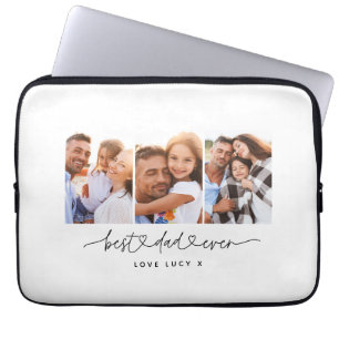 dad cute modern script multi photo gift laptop sleeve