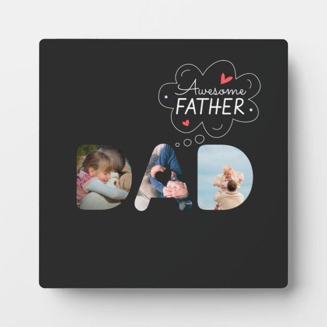 DAD Cutout 3 Photo Collage Personalised gift Plaqu Plaque (Front)