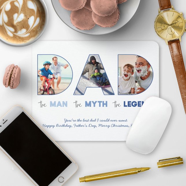 DAD Cutout Photo Collage Man Myth Legend Blue Mouse Mat (Creator Uploaded)