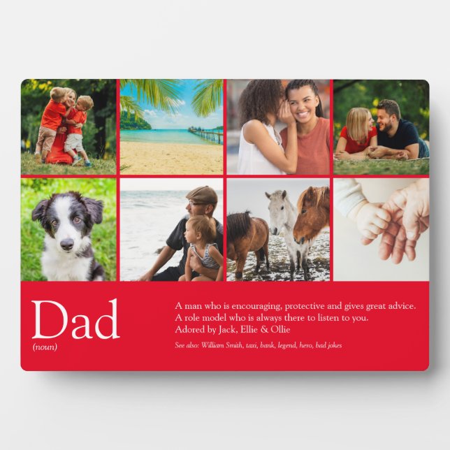 Dad Daddy Father Definition 8 Photo Collage Red Plaque (Front)