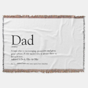 Dad, Daddy, Father Definition Black and White Throw Blanket