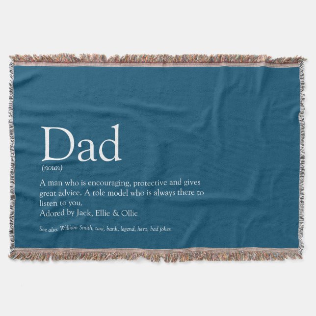 Dad, Daddy, Father Definition Modern Fun Blue Throw Blanket (Front)