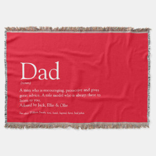 Dad, Daddy, Father Definition Modern Fun Red Throw Blanket