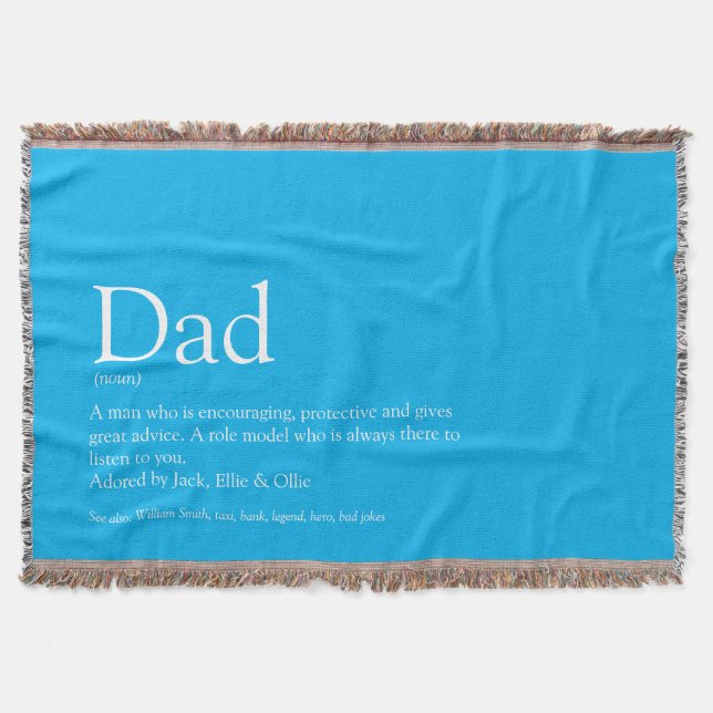 Dad, Daddy, Father Definition Modern Sky Blue Throw Blanket (Front)