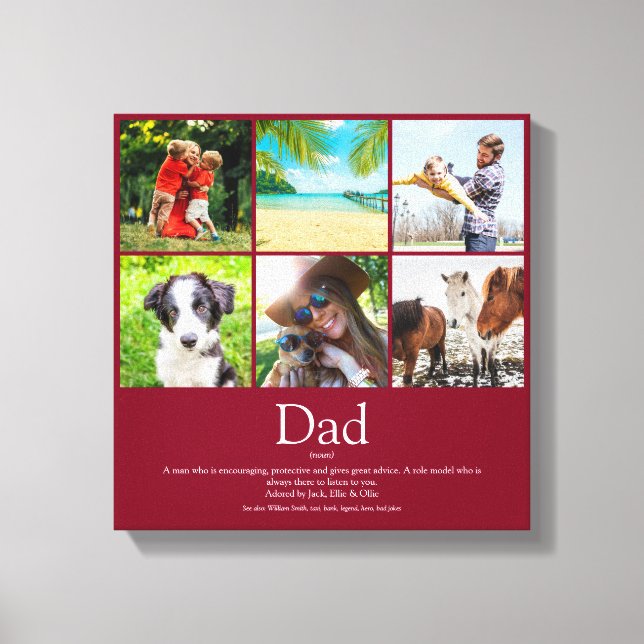 Dad Daddy Father Papa Definition 6 Photo Burgundy Canvas Print (Front)