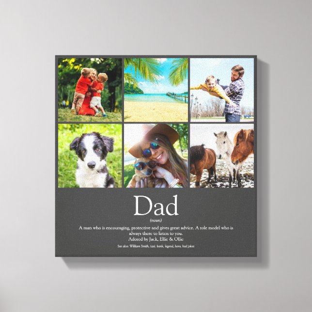 Dad Daddy Father Papa Definition 6 Photo Gray Canvas Print (Front)