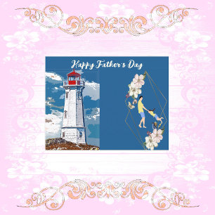 Dad Daughter Bonding Lighthouse Happy Father's Day Holiday Postcard