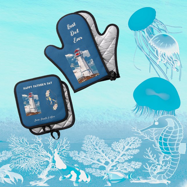 Dad Daughter Bonding Lighthouse Happy Father's Day Oven Mitt & Pot Holder Set (Dad Daughter Bonding Lighthouse Happy Father's Day Oven Mitt & Pot Holder Set)