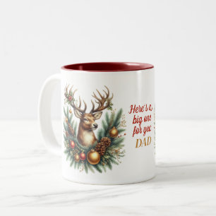Dad Deer Decorations Pine Boughs Two-Tone Coffee Mug